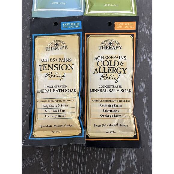 Village Naturals Therapy Mineral Bath Soak Aches & Pains Cold & Allergy Lot of 4 - Picture 3 of 6